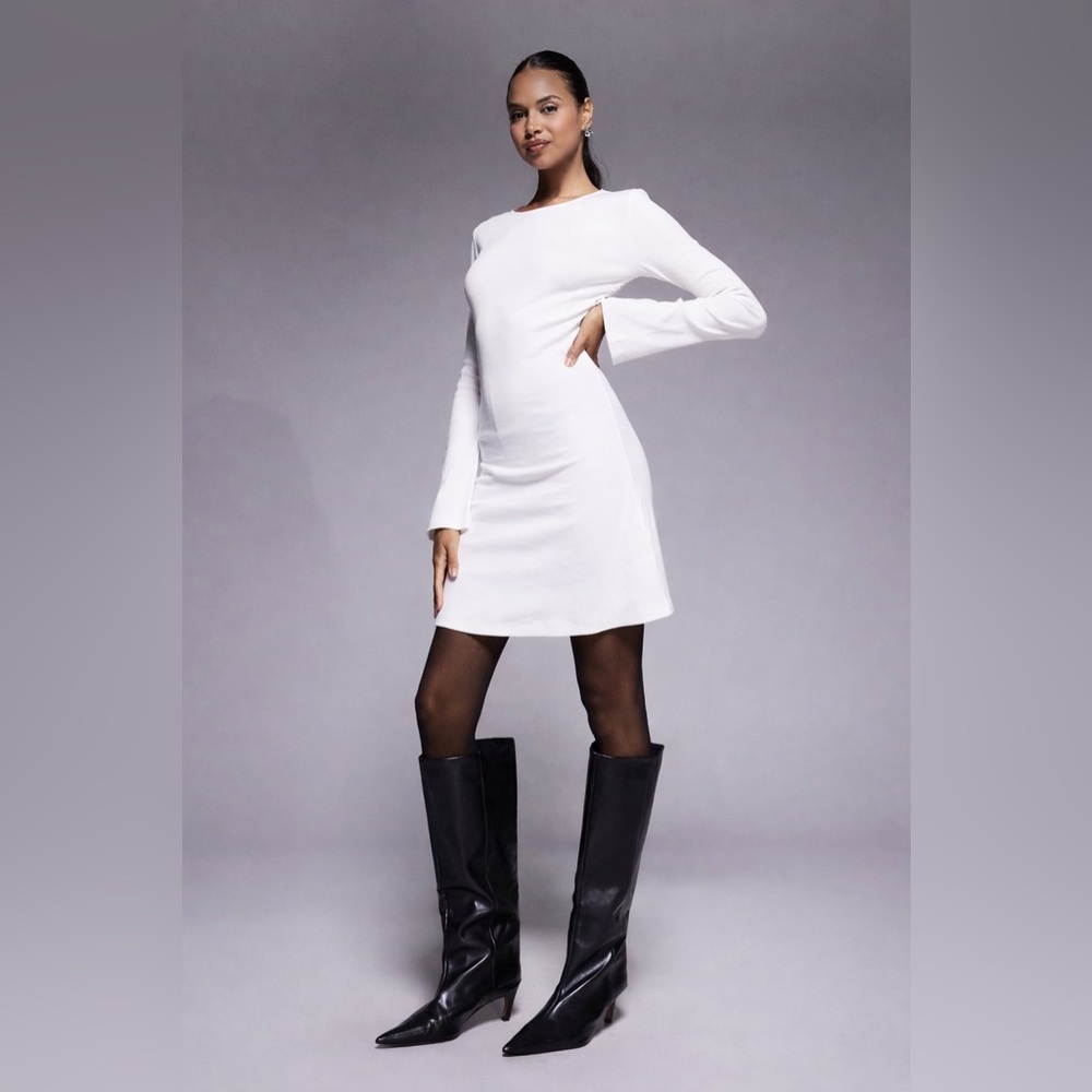 ASOS DESIGN ribbed slash neck ruched side mini swing dress in white